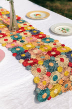 Fleur Raffia Flower Table Runner, Multicolor Flowers Woven Tabletop - Che Cose Belle