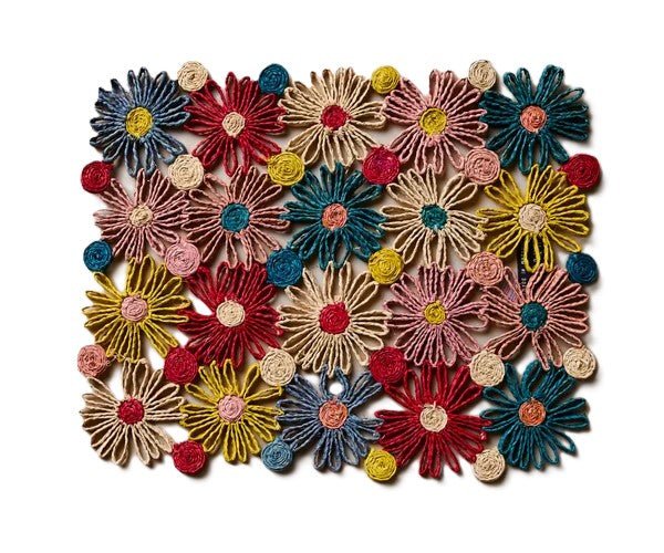 Fleur Raffia placemat, Multicolor Flowers woven tabletop - Che Cose Belle