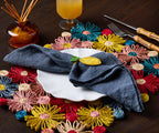 Fleur Raffia placemat, Multicolor Flowers woven tabletop - Che Cose Belle