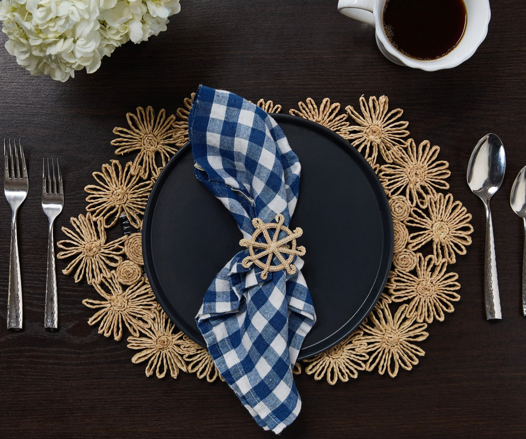 Fleur Raffia Placemat, Natural Color Flowers Woven Tabletop - Che Cose Belle
