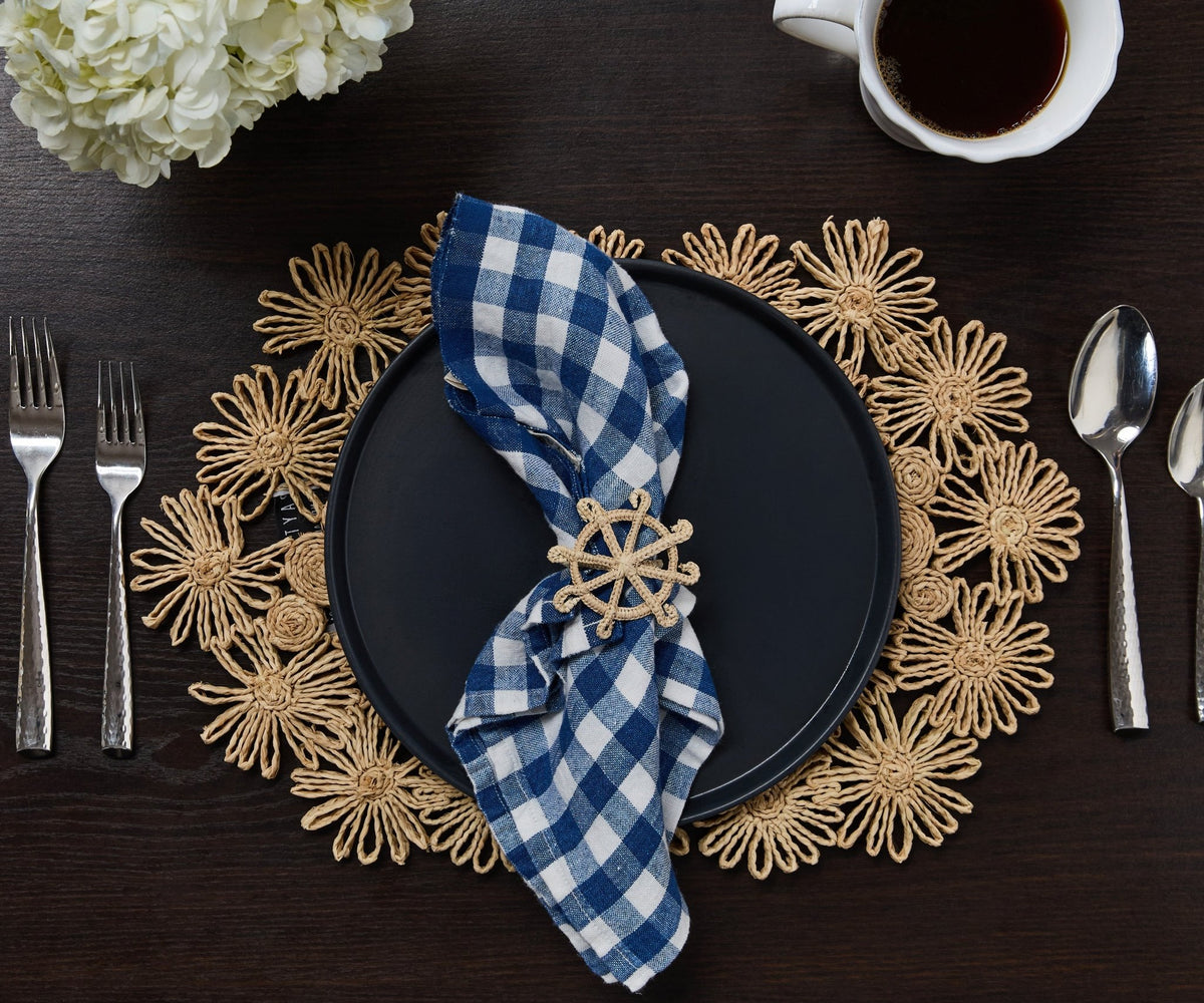 Fleur Raffia Placemat, Natural Color Flowers Woven Tabletop - Che Cose Belle