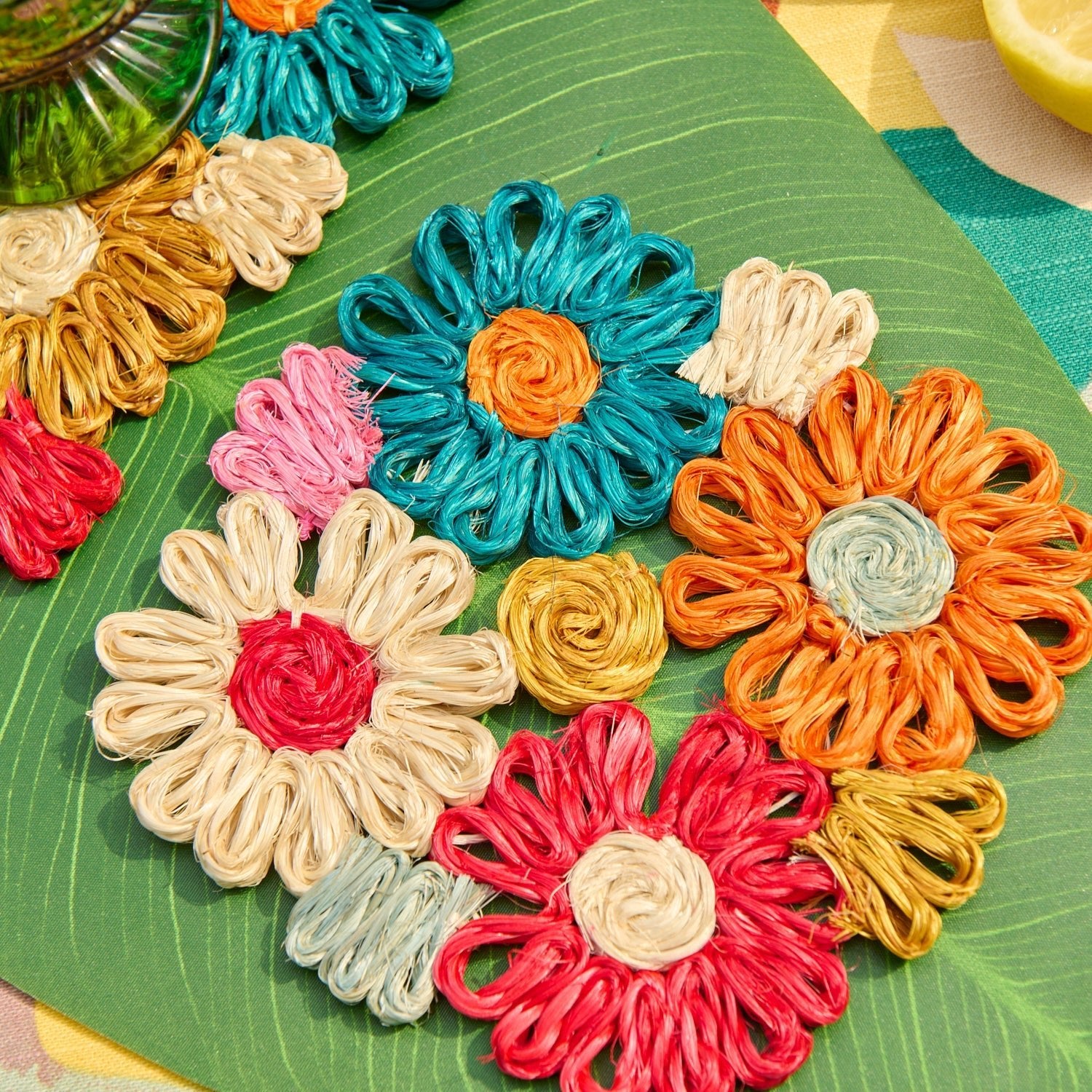 Fleur Woven Abaca Trivets, Set of 2 - Che Cose Belle