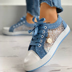Floral Embroidered Polka Dot Print Sneakers — Women’s Casual Canvas Shoes - Che Cose Belle