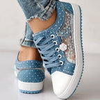 Floral Embroidered Polka Dot Print Sneakers — Women’s Casual Canvas Shoes - Che Cose Belle