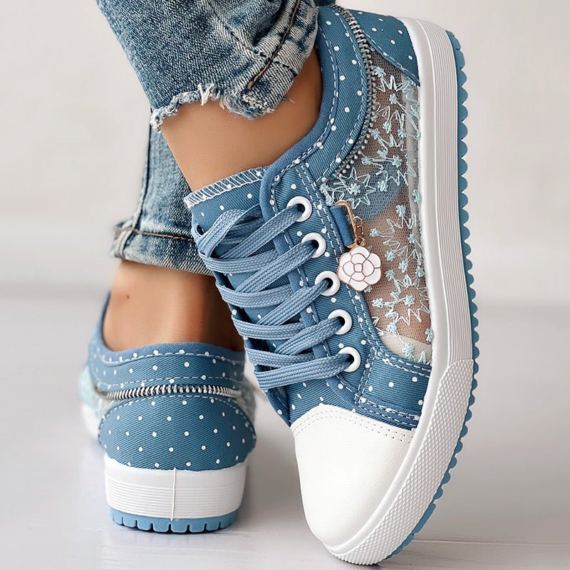 Floral Embroidered Polka Dot Print Sneakers — Women’s Casual Canvas Shoes - Che Cose Belle