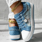 Floral Embroidered Polka Dot Print Sneakers — Women’s Casual Canvas Shoes - Che Cose Belle