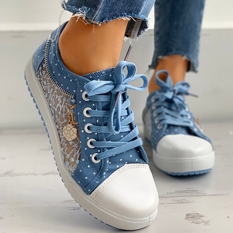 Floral Embroidered Polka Dot Print Sneakers — Women’s Casual Canvas Shoes - Che Cose Belle