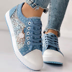 Floral Embroidered Polka Dot Print Sneakers — Women’s Casual Canvas Shoes - Che Cose Belle