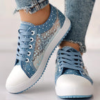 Floral Embroidered Polka Dot Print Sneakers — Women’s Casual Canvas Shoes - Che Cose Belle