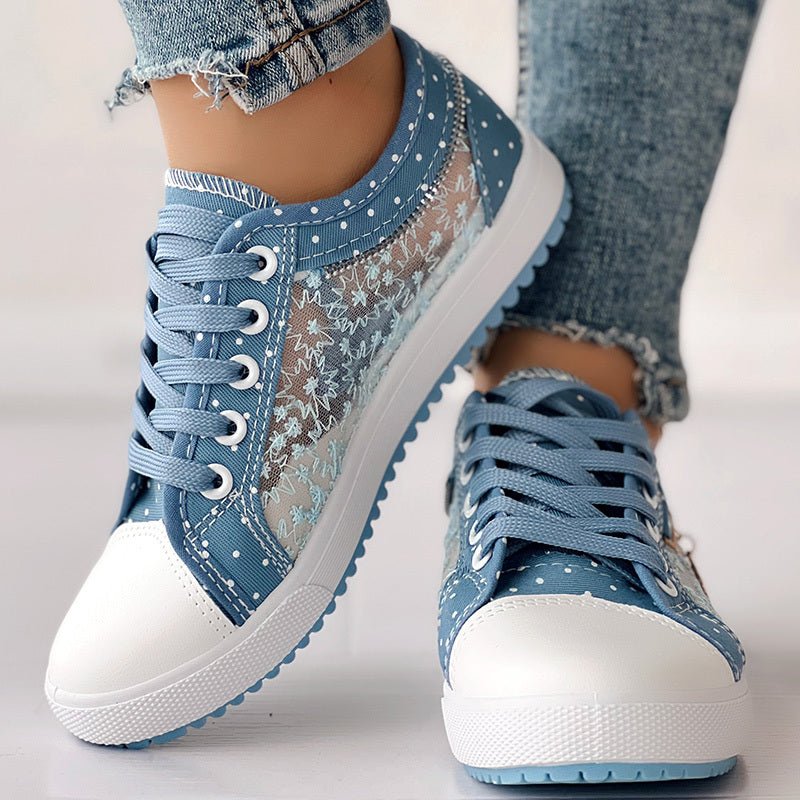Floral Embroidered Polka Dot Print Sneakers — Women’s Casual Canvas Shoes - Che Cose Belle