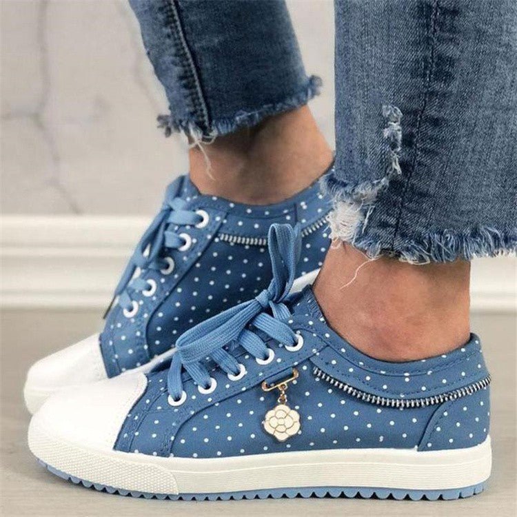 Floral Embroidered Polka Dot Print Sneakers — Women’s Casual Canvas Shoes - Che Cose Belle