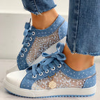 Floral Embroidered Polka Dot Print Sneakers — Women’s Casual Canvas Shoes - Che Cose Belle