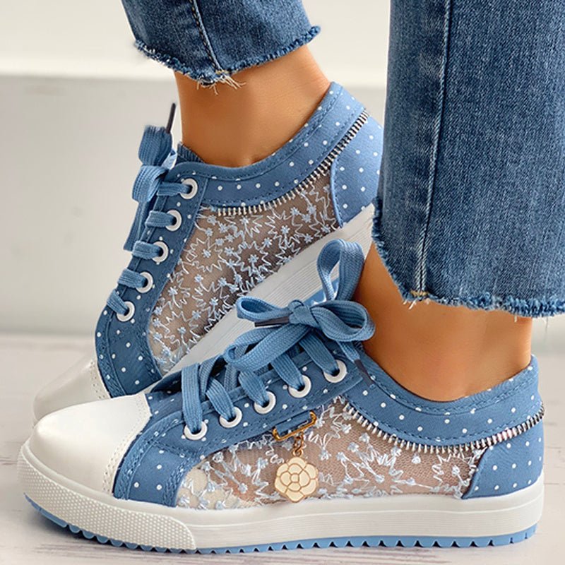 Floral Embroidered Polka Dot Print Sneakers — Women’s Casual Canvas Shoes - Che Cose Belle