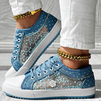 Floral Embroidered Polka Dot Print Sneakers — Women’s Casual Canvas Shoes - Che Cose Belle