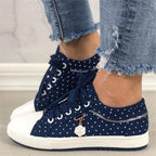Floral Embroidered Polka Dot Print Sneakers — Women’s Casual Canvas Shoes - Che Cose Belle