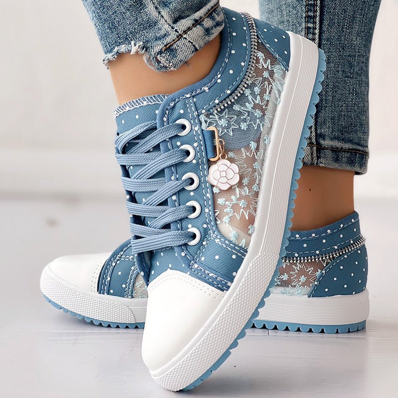 Floral Embroidered Polka Dot Print Sneakers — Women’s Casual Canvas Shoes - Che Cose Belle