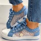 Floral Embroidered Polka Dot Print Sneakers — Women’s Casual Canvas Shoes - Che Cose Belle