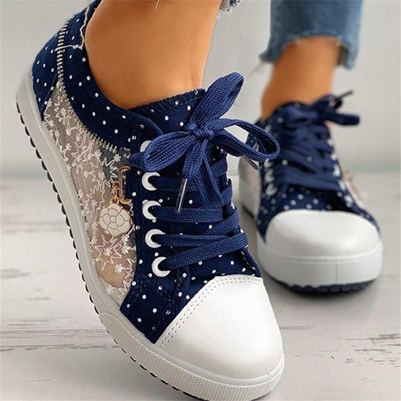 Floral Embroidered Polka Dot Print Sneakers — Women’s Casual Canvas Shoes - Che Cose Belle