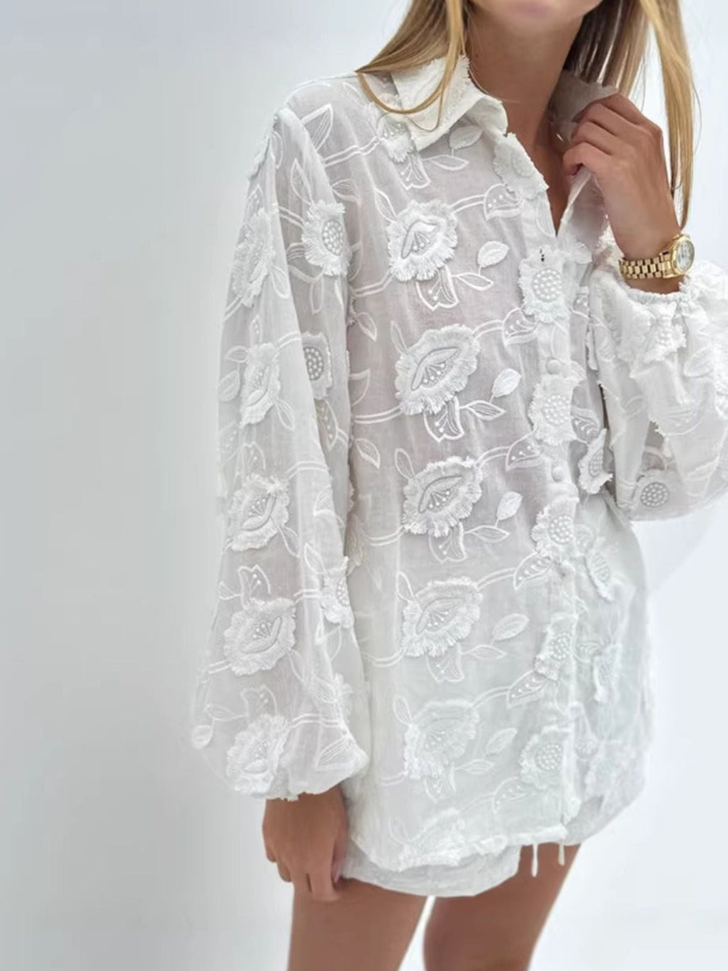 Floral Embroidered Shirt and Shorts Set - Che Cose Belle