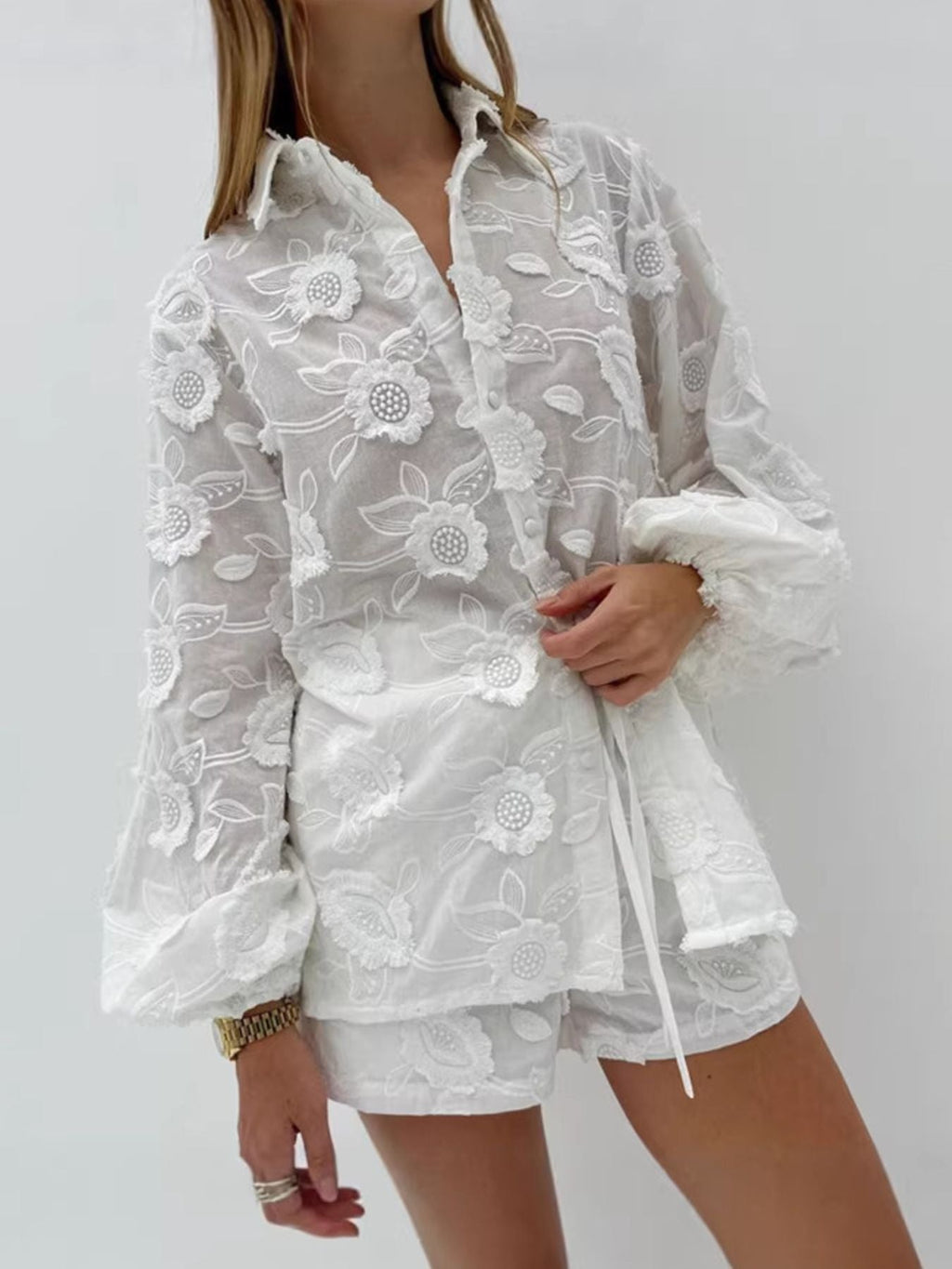 Floral Embroidered Shirt and Shorts Set - Che Cose Belle