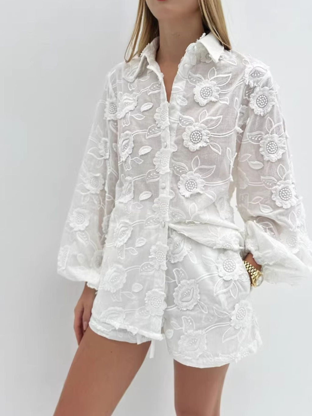 Floral Embroidered Shirt and Shorts Set - Che Cose Belle