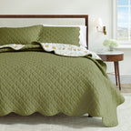 Floral Print & Scallopeded Edge Cotton Quilt Set - Illiana Collection - Che Cose Belle
