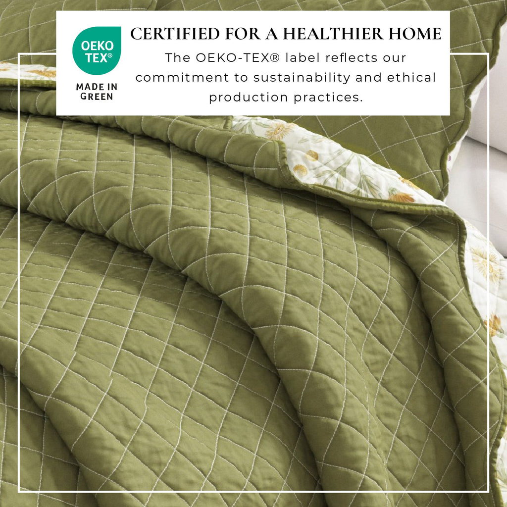 Floral Print & Scallopeded Edge Cotton Quilt Set - Illiana Collection - Che Cose Belle