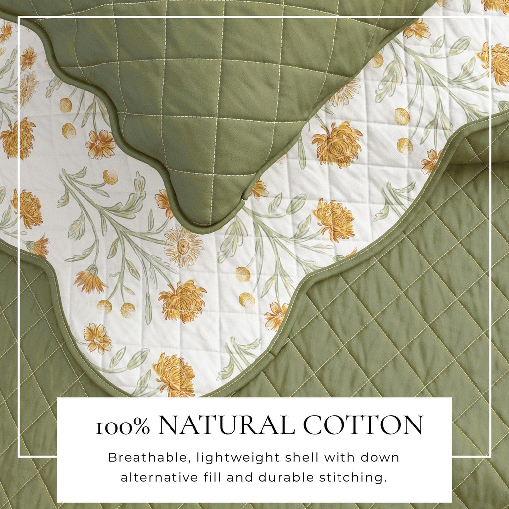 Floral Print & Scallopeded Edge Cotton Quilt Set - Illiana Collection - Che Cose Belle