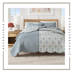 Floral Print & Scallopeded Edge Cotton Quilt Set - Katrin Collection - Che Cose Belle