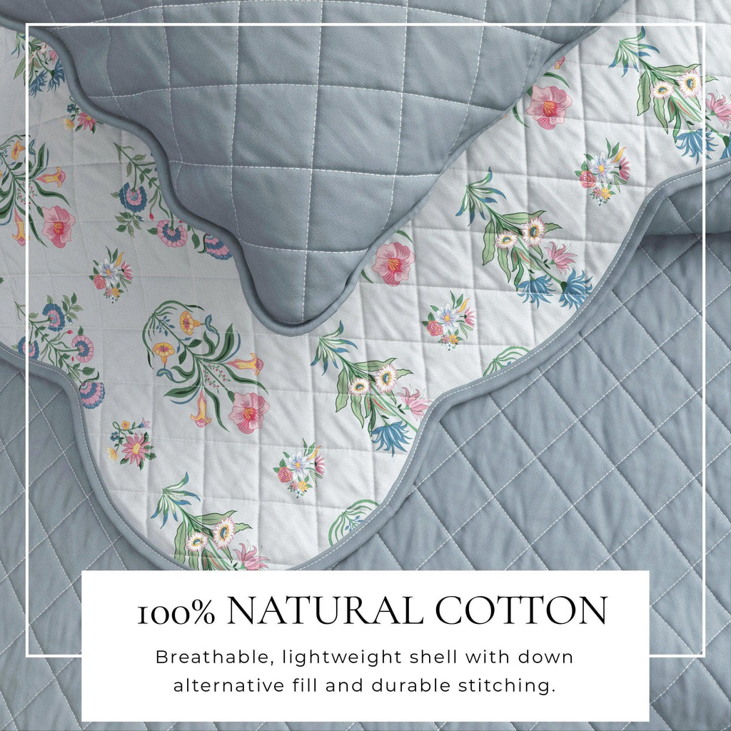 Floral Print & Scallopeded Edge Cotton Quilt Set - Katrin Collection - Che Cose Belle