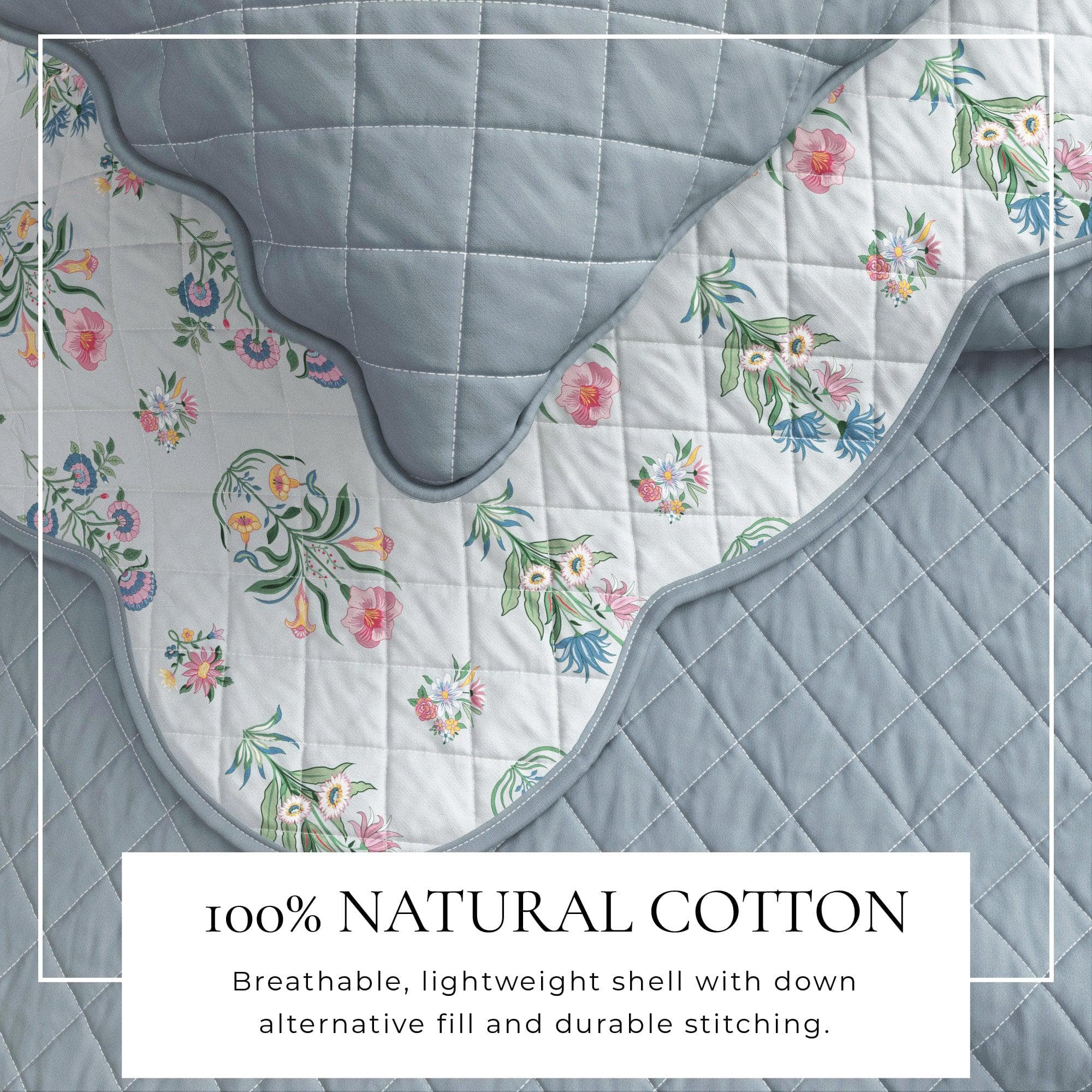 Floral Print & Scallopeded Edge Cotton Quilt Set - Katrin Collection - Che Cose Belle