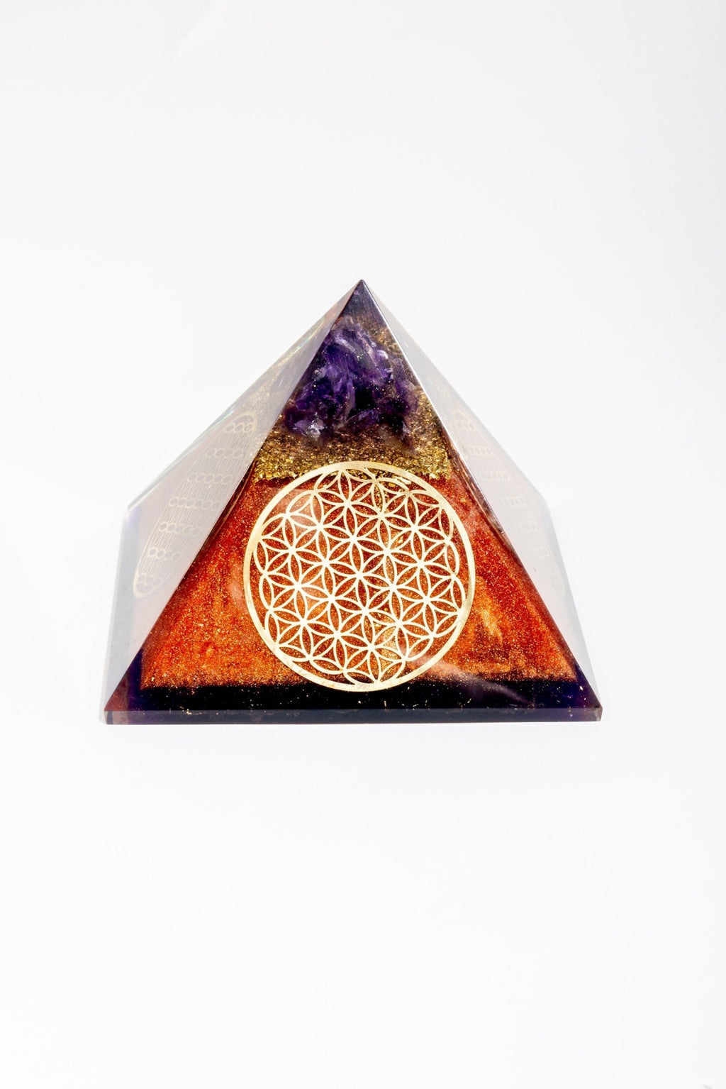 Flower of Life Copper Orgone Pyramid with Amethyst (Authentic - REAL) - Che Cose Belle