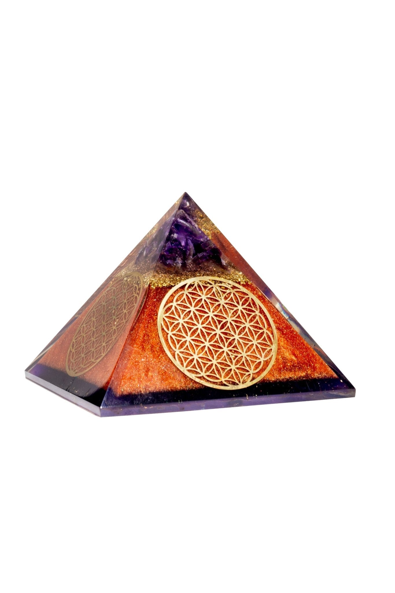 Flower of Life Copper Orgone Pyramid with Amethyst (Authentic - REAL) - Che Cose Belle