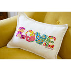 Flower Power Love Letters Hand-Embroidered Pillow - Available in Bright or Pastel by CatStudio - Che Cose Belle
