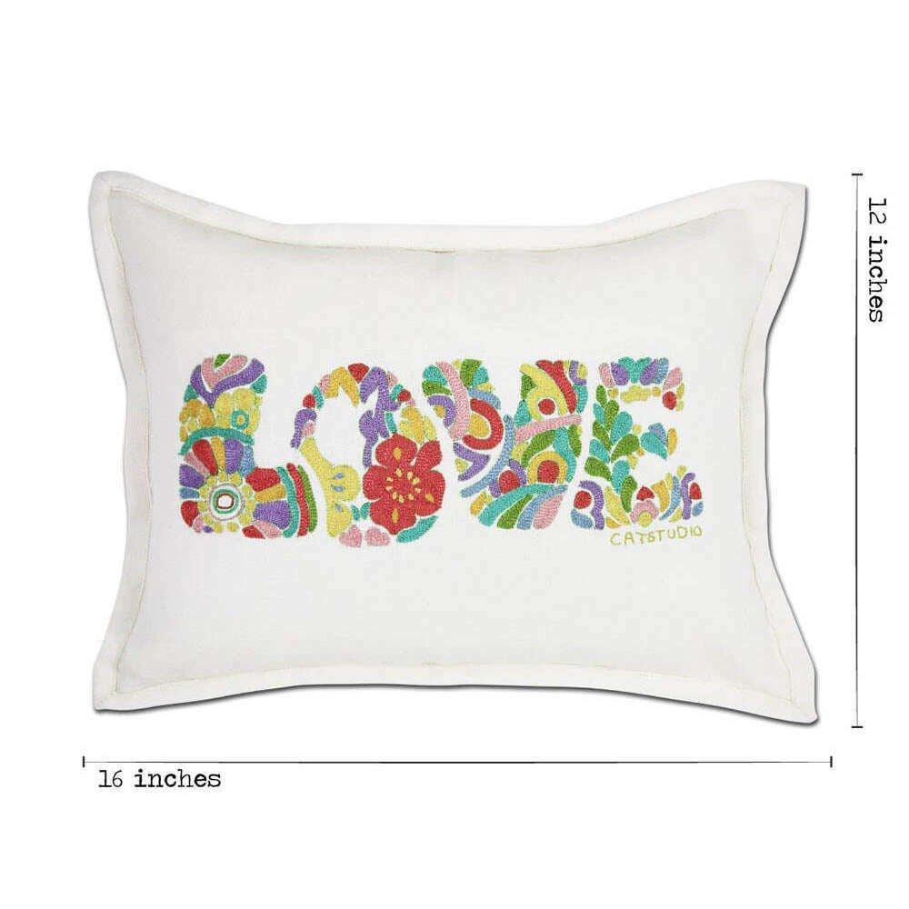 Flower Power Love Letters Hand-Embroidered Pillow - Available in Bright or Pastel by CatStudio - Che Cose Belle
