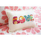 Flower Power Love Letters Hand-Embroidered Pillow - Available in Bright or Pastel by CatStudio - Che Cose Belle