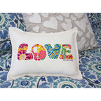 Flower Power Love Letters Hand-Embroidered Pillow - Available in Bright or Pastel by CatStudio - Che Cose Belle