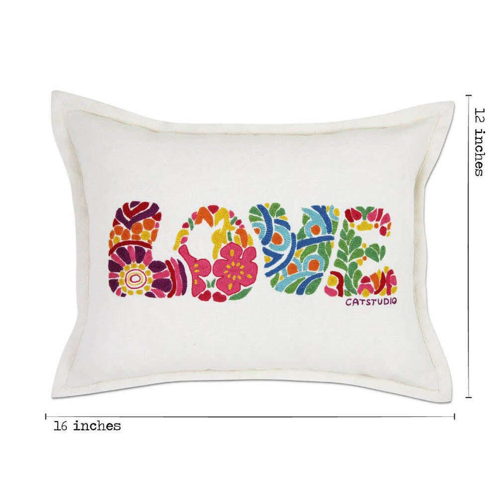Flower Power Love Letters Hand-Embroidered Pillow - Available in Bright or Pastel by CatStudio - Che Cose Belle