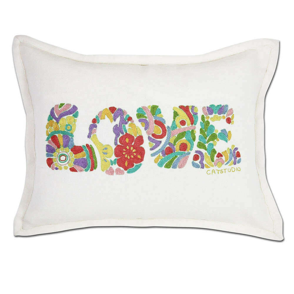Flower Power Love Letters Hand-Embroidered Pillow - Available in Bright or Pastel by CatStudio - Che Cose Belle