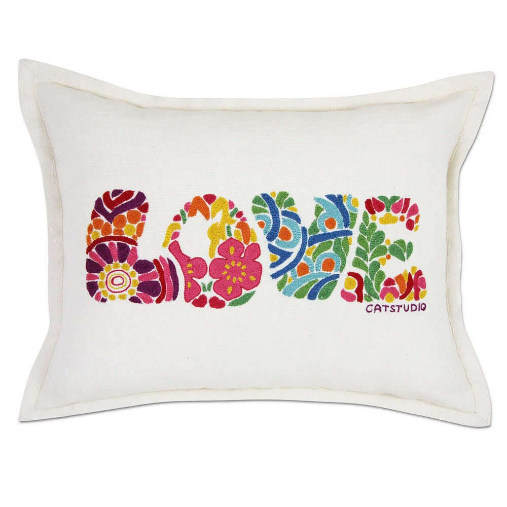 Flower Power Love Letters Hand-Embroidered Pillow - Available in Bright or Pastel by CatStudio - Che Cose Belle