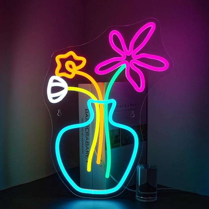 Flower Vase Neon Sign,Dimmable Neon Lights,Neon Flowers Sign for Wall Decor,Anime Flower Shape USB Connectivity Light Up Neon for Kids Room Girls Room Bar Birthday Party - Che Cose Belle