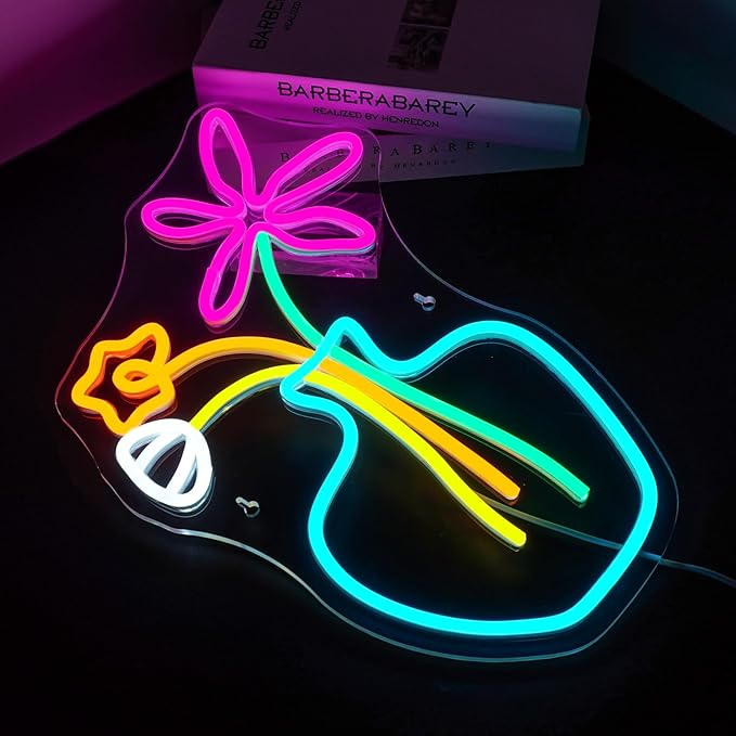 Flower Vase Neon Sign,Dimmable Neon Lights,Neon Flowers Sign for Wall Decor,Anime Flower Shape USB Connectivity Light Up Neon for Kids Room Girls Room Bar Birthday Party - Che Cose Belle