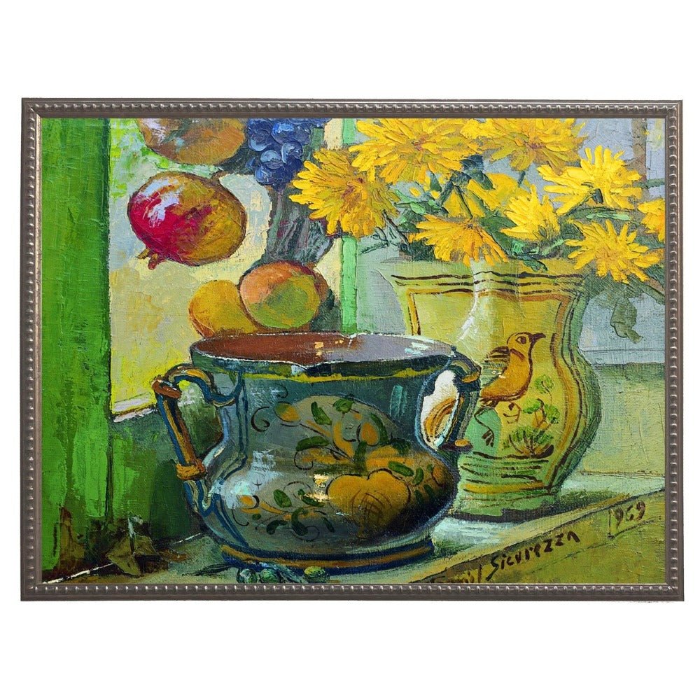 Flowers and Painted Vases in Gold Beaded Frame - Che Cose Belle
