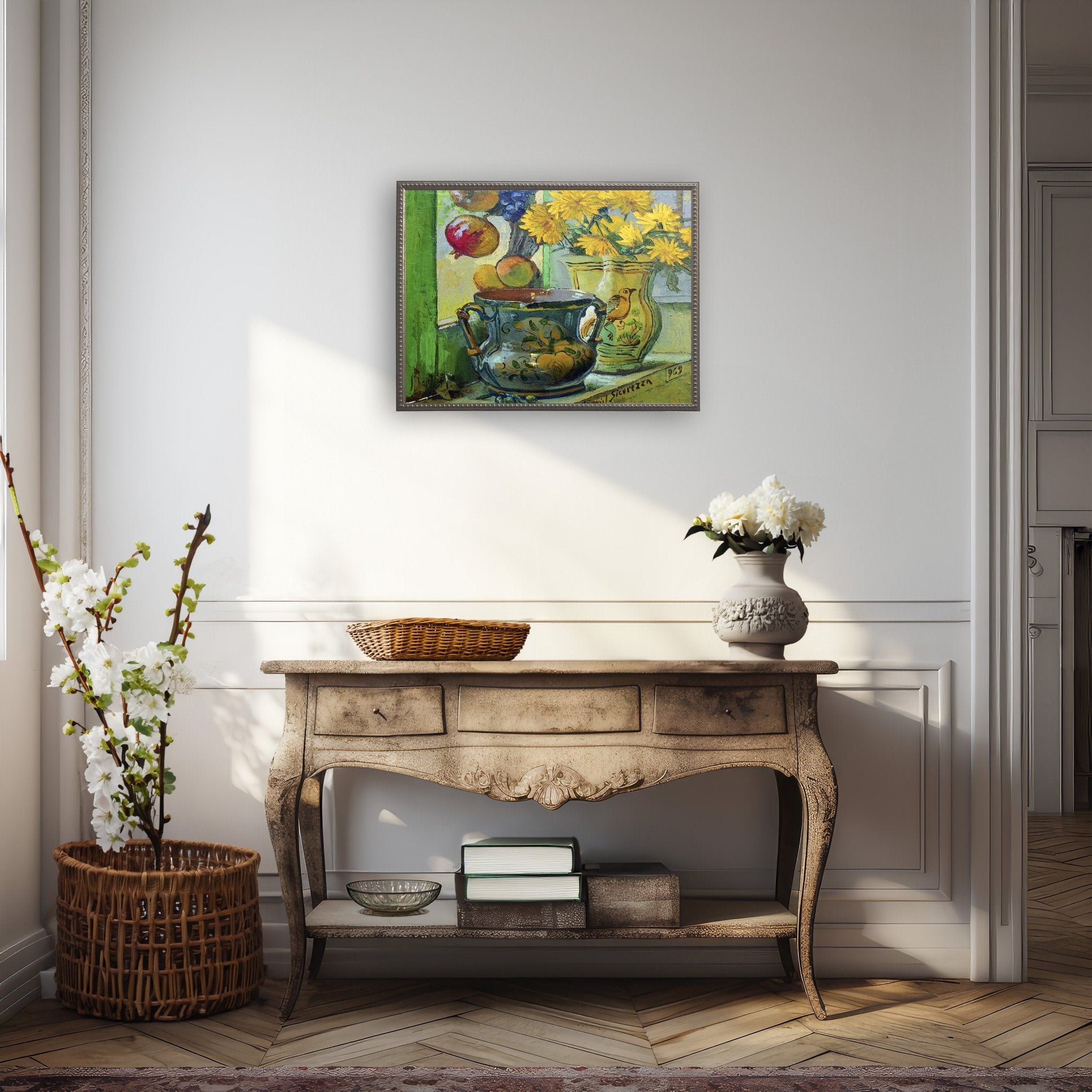 Flowers and Painted Vases in Gold Beaded Frame - Che Cose Belle
