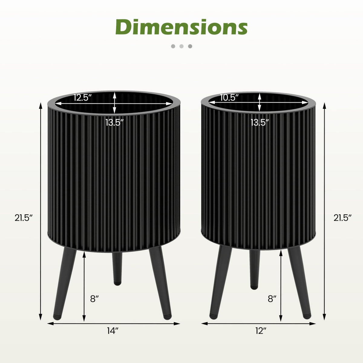 Fluted Metal Planter Pots with Stand Set of 2 - Che Cose Belle