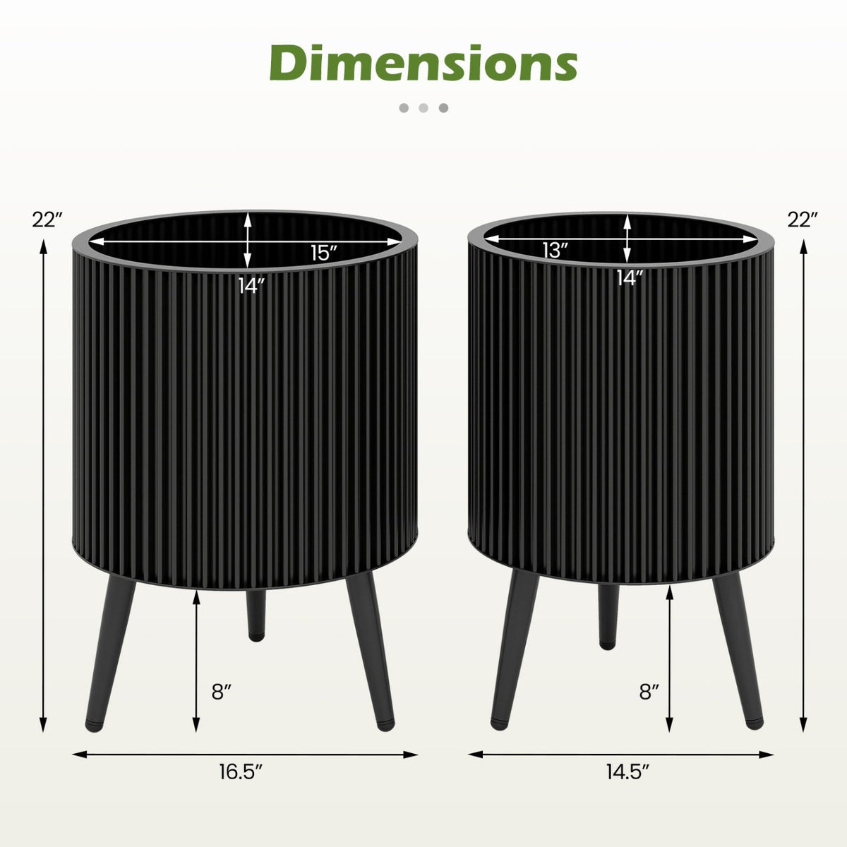 Fluted Metal Planter Pots with Stand Set of 2 - Che Cose Belle