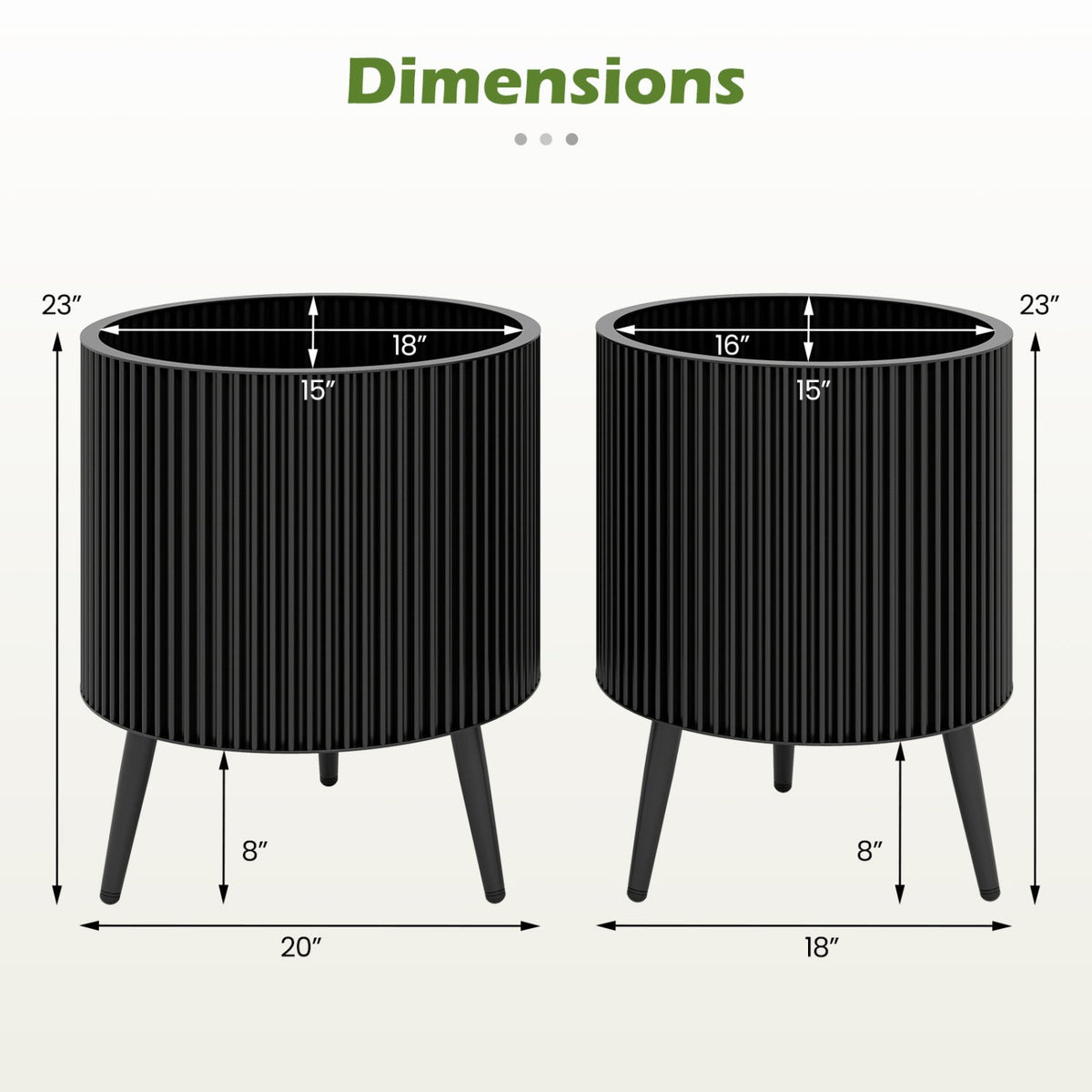 Fluted Metal Planter Pots with Stand Set of 2 - Che Cose Belle