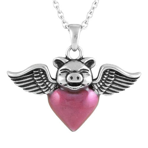Flying Pig Heart Necklace Pink Enamel Pendant For Women - Che Cose Belle