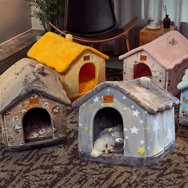 Foldable Enclosed Pet Cave House — 13 Designs, S/M/L, Self-Warming - Che Cose Belle