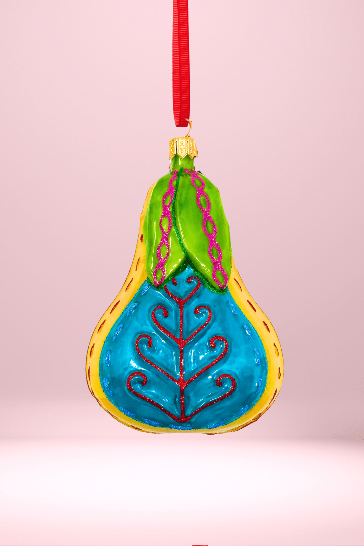 Folk Pear Glass Christmas Ornament - Che Cose Belle